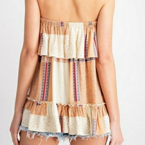 Boho Handkerchief Print Off-the-Shoulder Top - Picture 2 of 4